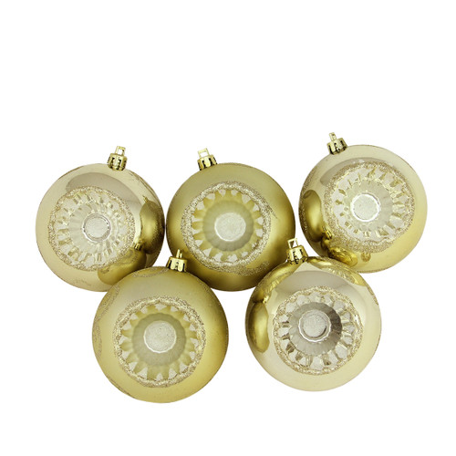 5ct Champagne Gold Retro Reflector Shatterproof Christmas Ball Ornaments 3.25" (80mm)