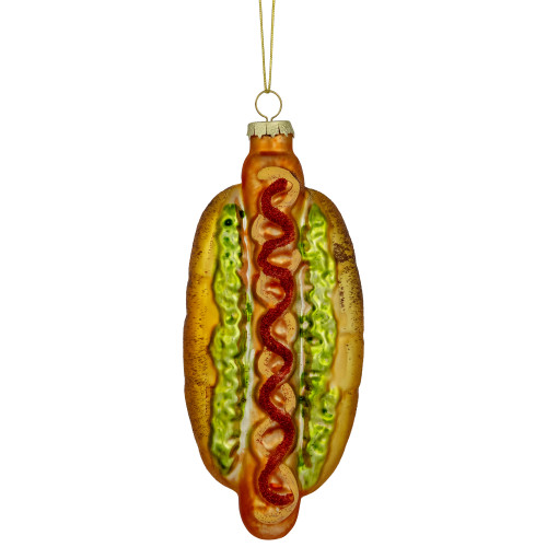 6" Hot Dog with All the Fixings Glass Christmas Ornament