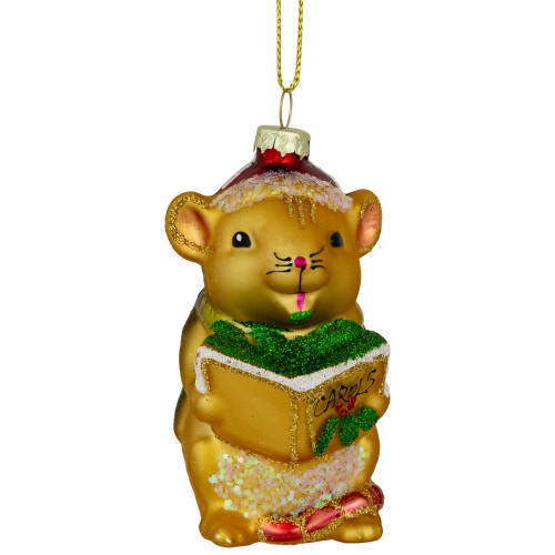 3" Caroling Mouse Glass Christmas Hanging Ornament