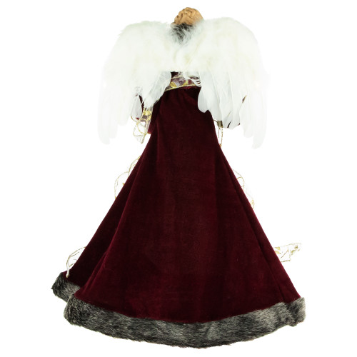 18" Lighted Red and Gold Angel in a Dress Christmas Tree Topper - Warm White Lights
