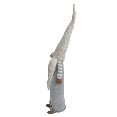 Boy Gnome with Plaid Toy Sack Christmas Figure - 23" - Gray and Brown