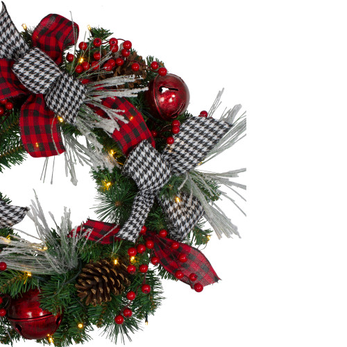 Pre-Lit Plaid and Houndstooth Artificial Christmas Wreath - 24" - Warm White Lights