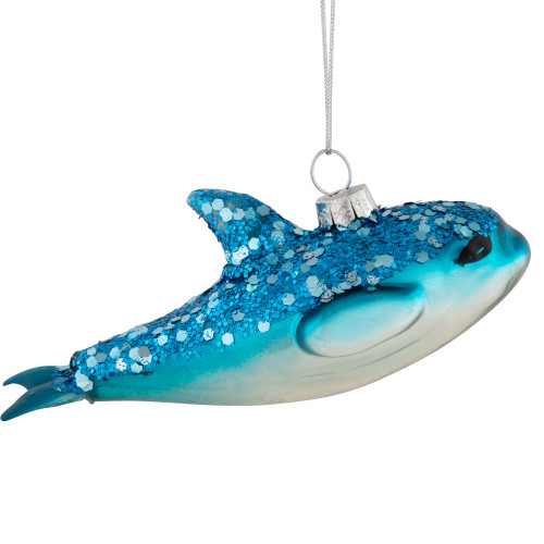 4.75" Blue Dolphin Glittered Glass Christmas Hanging Ornament
