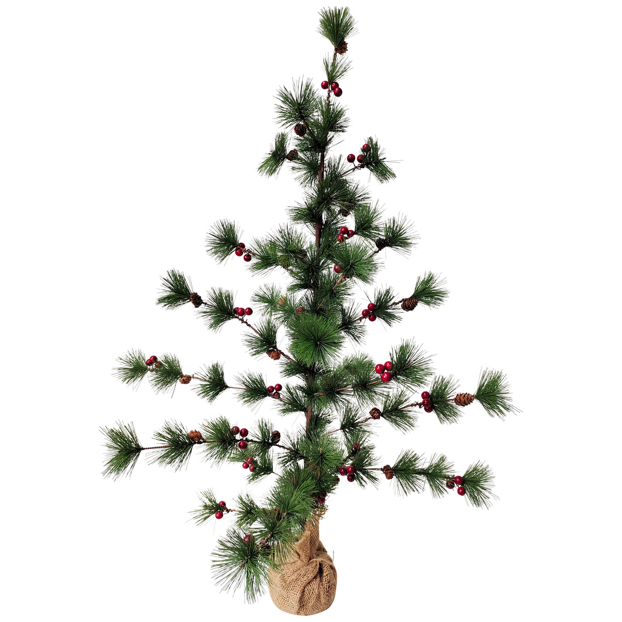 Winter Berry Pine Tree with Pine Cones in Jute Base Christmas Decoration - 35.25"