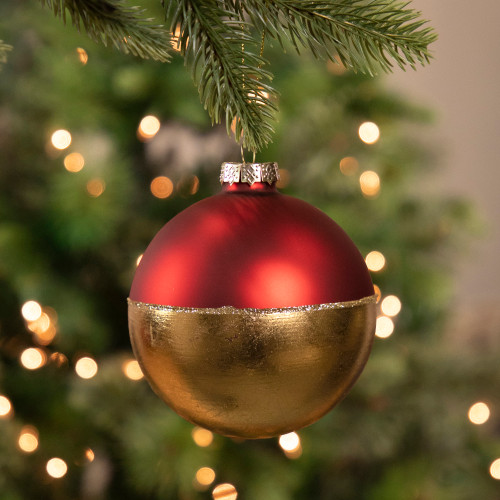 3.5" Red and Gold Glass Ball Christmas Ornament