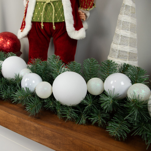 6' White Shatterproof Ball 3-Finish Christmas Garland