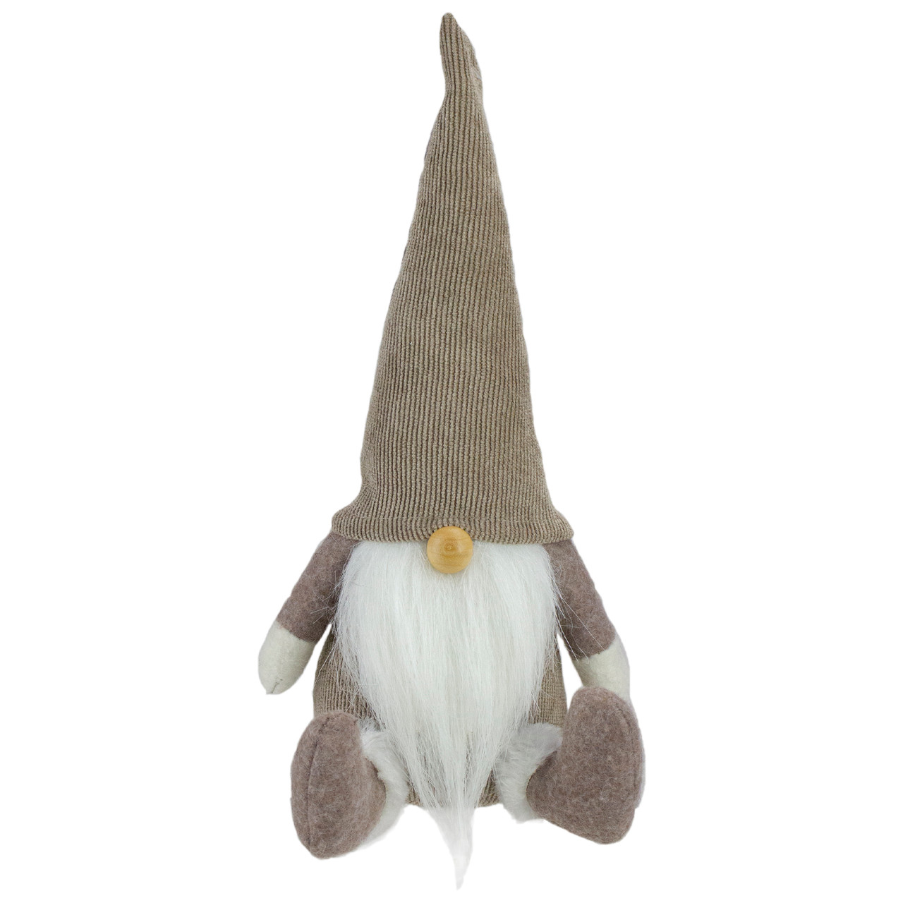 Plush Sitting Gnome with Corduroy Hat Christmas Figure - 10" - Brown and White