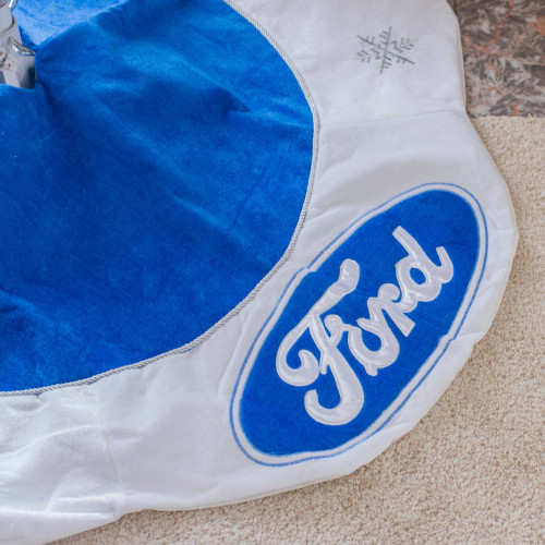 21.5" Blue and White Ford Scalloped Mini Christmas Tree Skirt