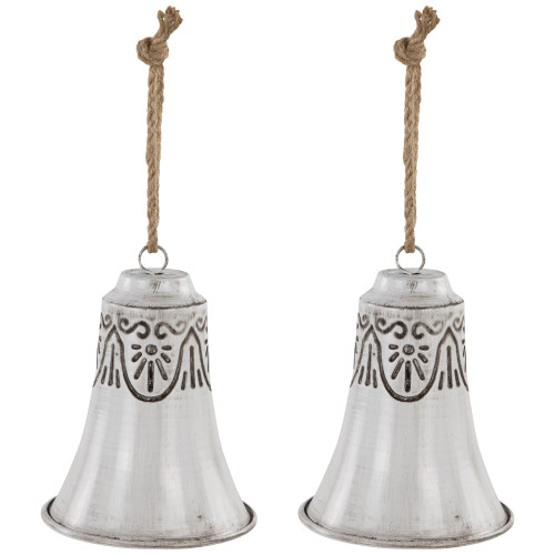 Embossed Bells Christmas Ornaments - 6" - White - Set of 2