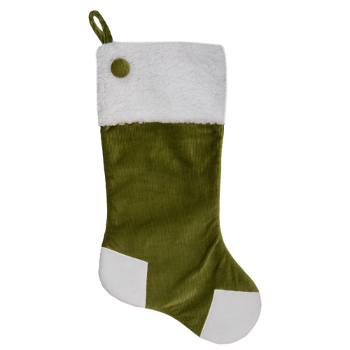 20.5-Inch Green and White Corduroy Christmas Stocking