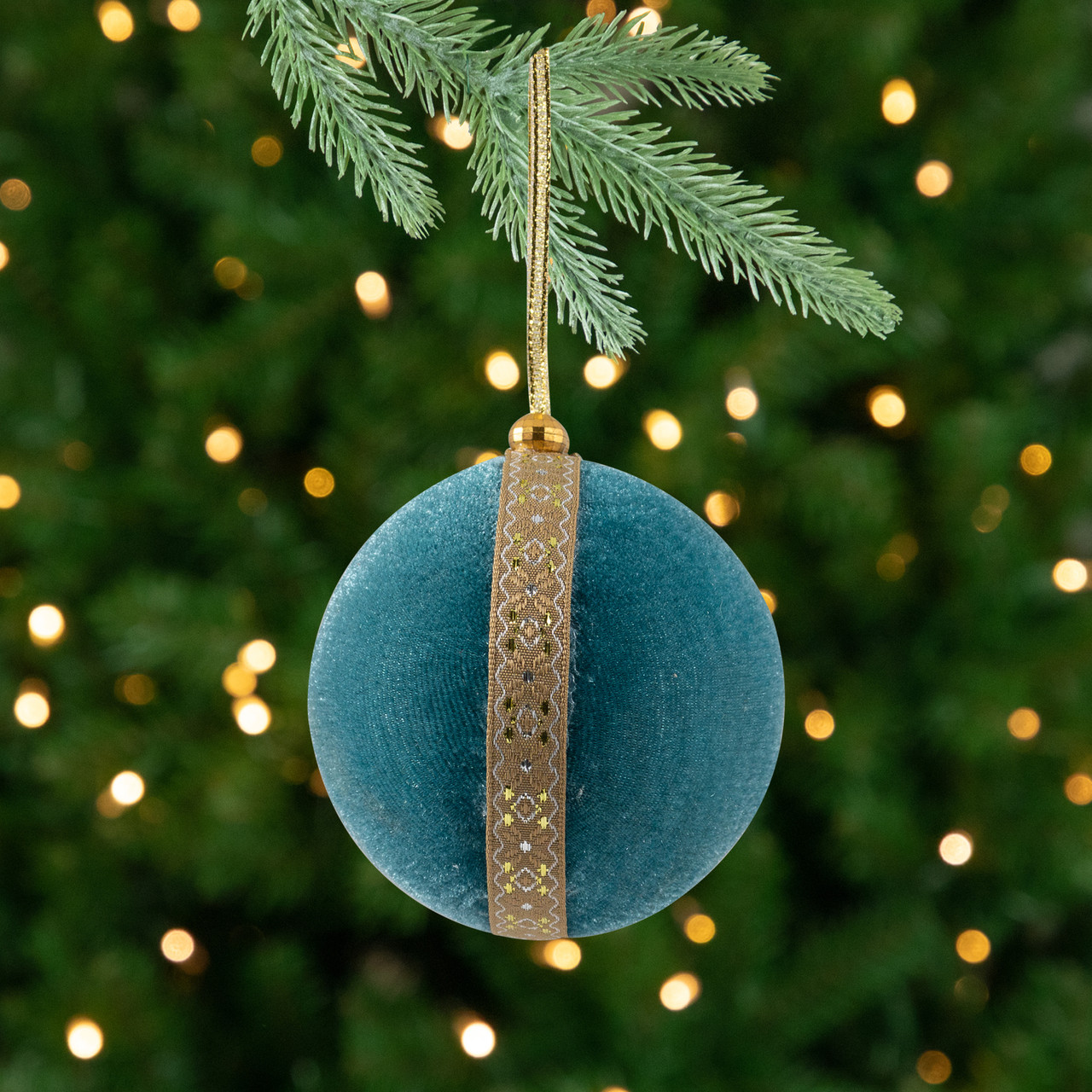 Velour Christmas Ball Ornament - 3.25" - Teal Green