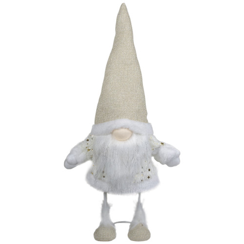 Gnome with Stars and Faux Fur Sweater Christmas Decoration - 17" - White and Cream
