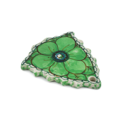 Polmedia Polish Pottery Christmas Tree Pendant 3" Green Pansies