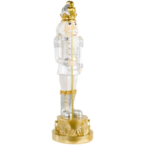 13.5" Silver Metallic Christmas Nutcracker with Staff