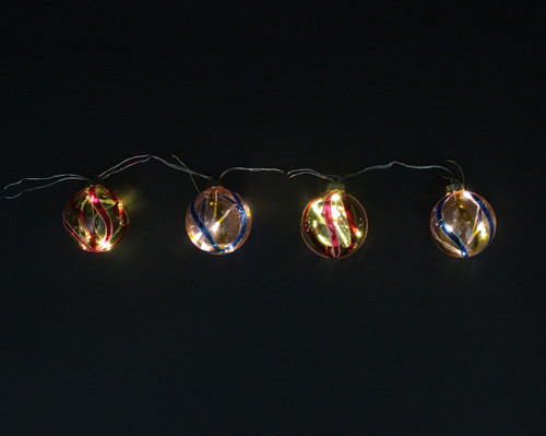 4ct Pink and Red LED Lighted Swirl Glass Christmas Ball Ornaments 3.25" (82mm)