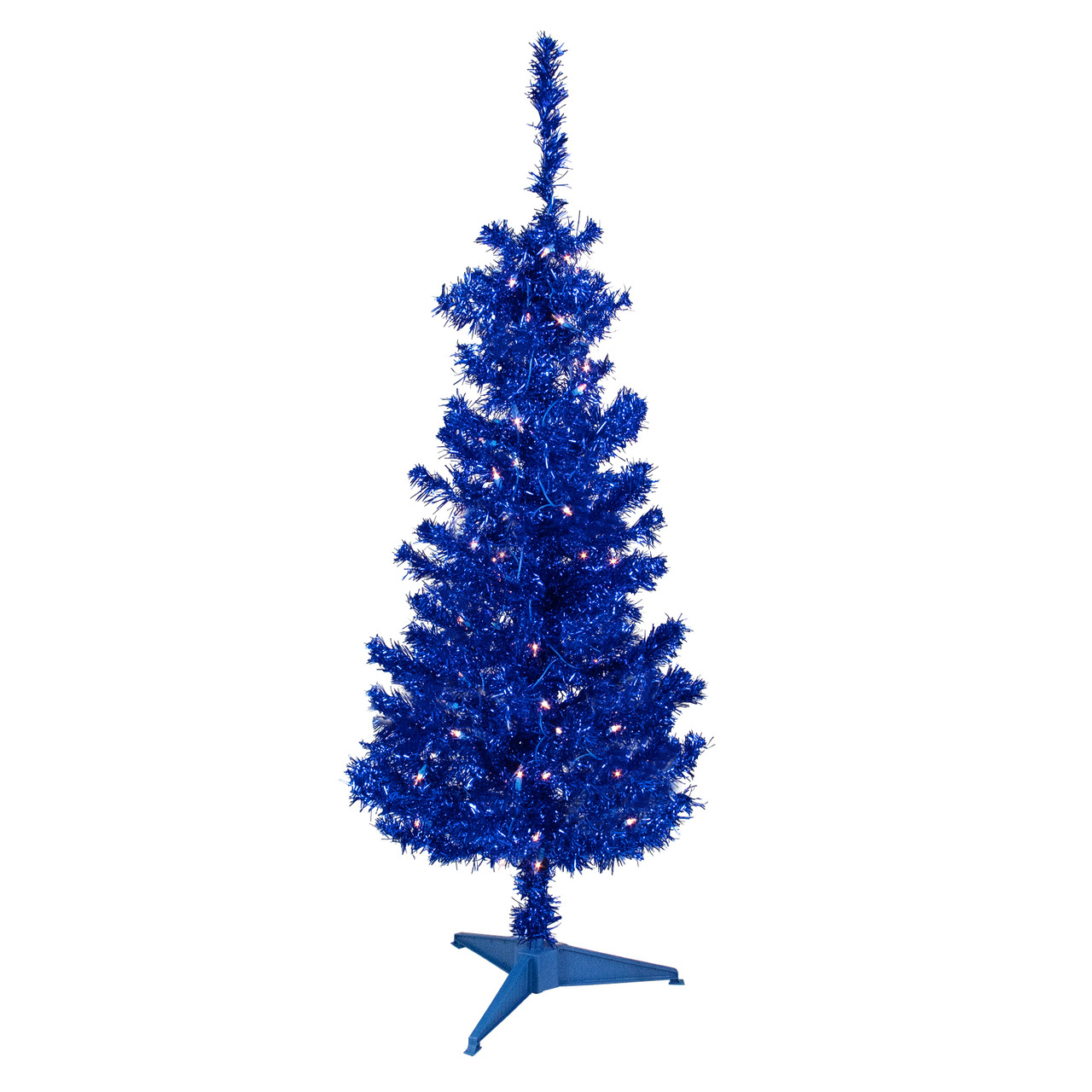 Pre-Lit Artificial Tinsel Christmas Tree - Blue - 4' - Clear Lights