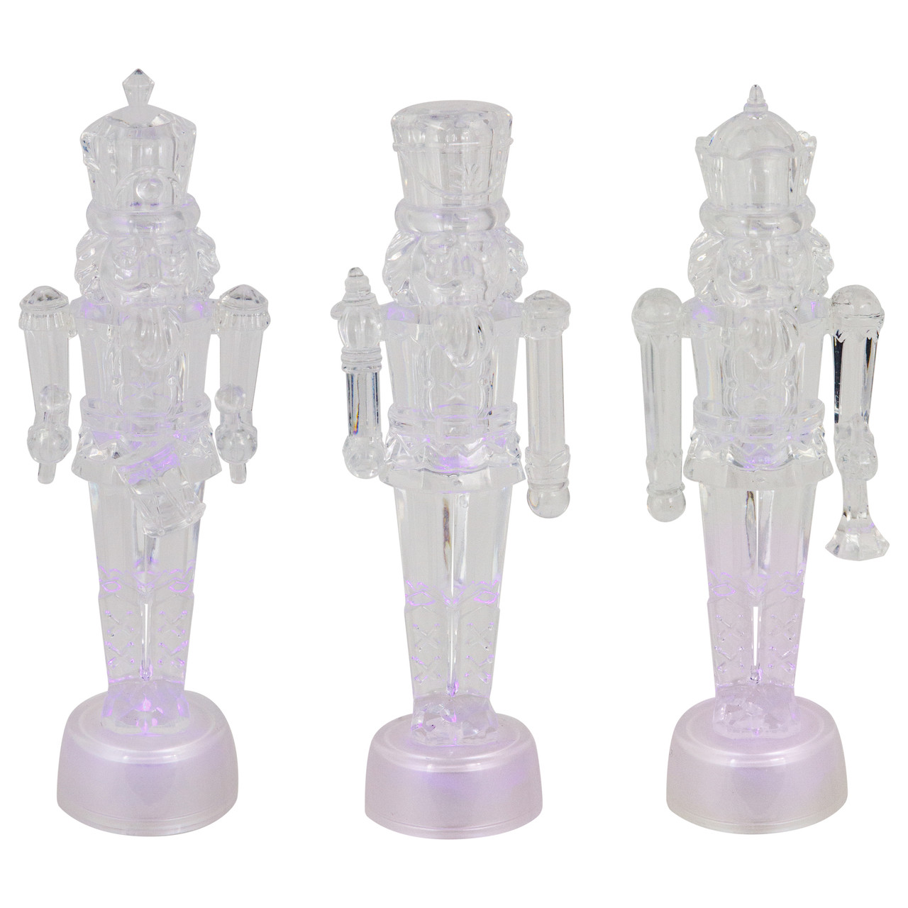 LED Lighted Icy Crystal Nutcracker Christmas Figures - 7.5" - Multicolor Lights -Set of 3