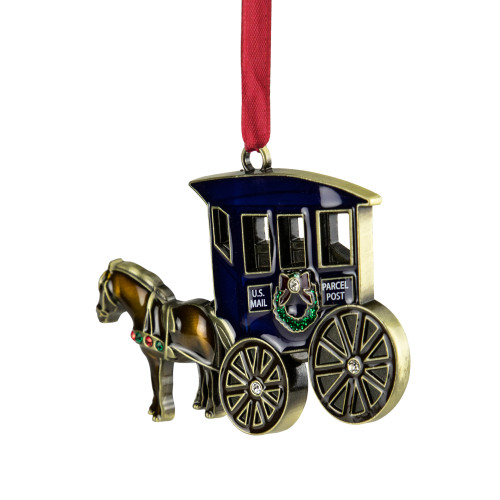 3.25" U.S. Mail Parcel Horse and Buggy Christmas Ornament with European Crystals