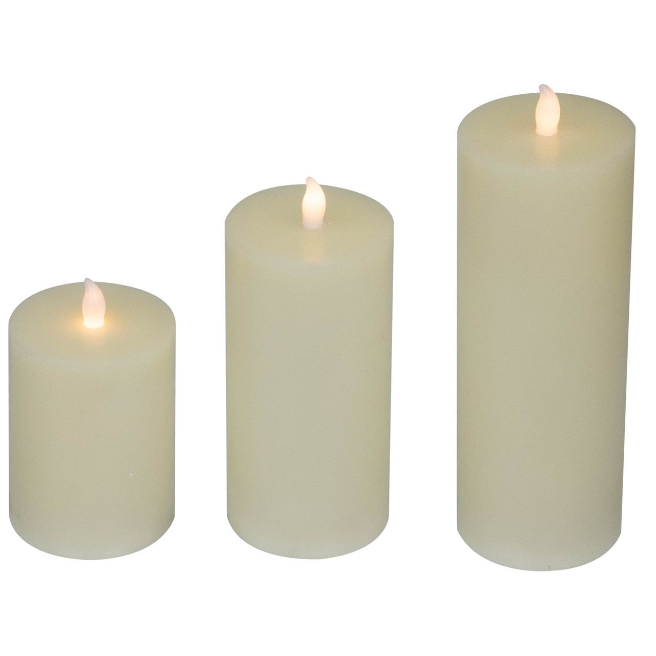 LED Flickering Flameless Pillar Candles - 8.75" - Cream - Set of 3