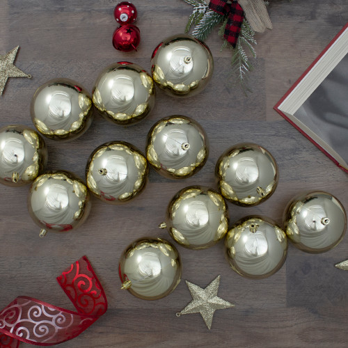 12ct Champagne Gold Shatterproof Shiny Christmas Ball Ornaments 4" (100mm)