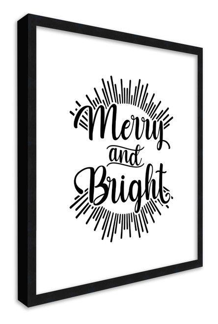 Merry and Bright 15.5" x 15.5" Framed Christmas Wall Decor Art Print Sign Poster in a Black Wooden Frame with UV Acrylic and Hangers