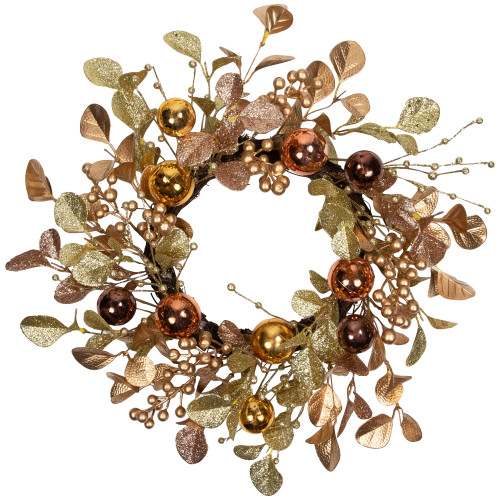 Ball Ornament Glittered Artificial Christmas Wreath - 24" - Gold and Copper Tone