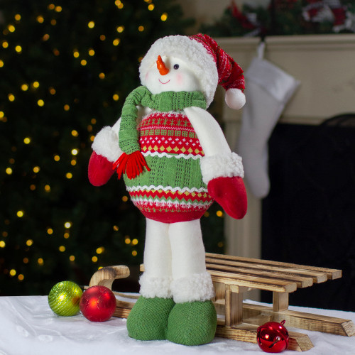 17.5" Red and Green Jolly Plush Snowman Christmas Figure