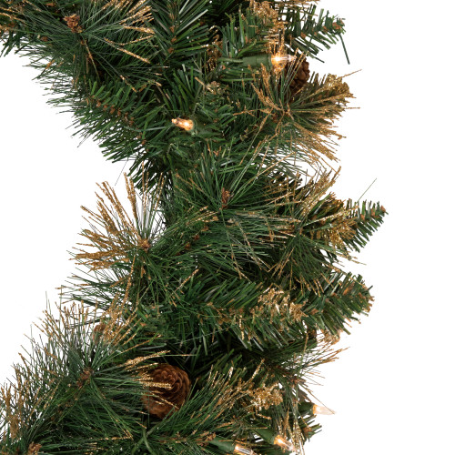 Pre-Lit Yorkshire Pine Artificial Christmas Wreath, 24-Inch, Clear Lights
