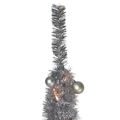 6' Pre-Lit Silver Pre-Decorated Pop-Up Artificial Christmas Tree