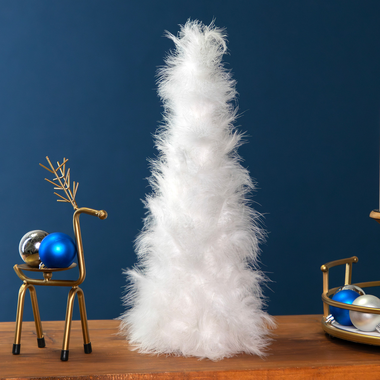 Layered Wispy Feather Cone Tree Christmas Decoration - 16" - Winter White