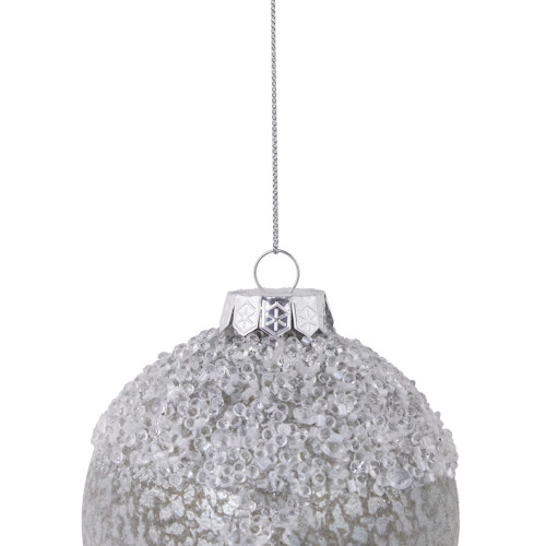 4" Silver and White Beaded Glass Christmas Ornament