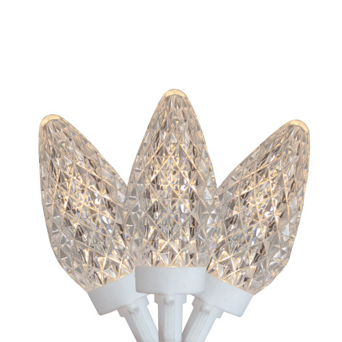 100 Count Warm White LED Faceted C9 Christmas Lights - 41 ft White Wire