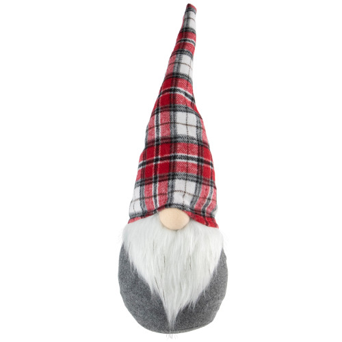 Gnome with Pointy Plaid Hat Christmas Figure - 18.75" - Gray and Red