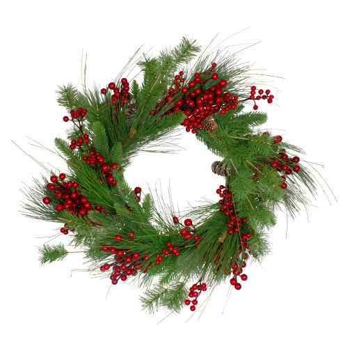 Real Touch?? Mixed Pine and Berry Artificial Christmas Wreath - 24" - Unlit