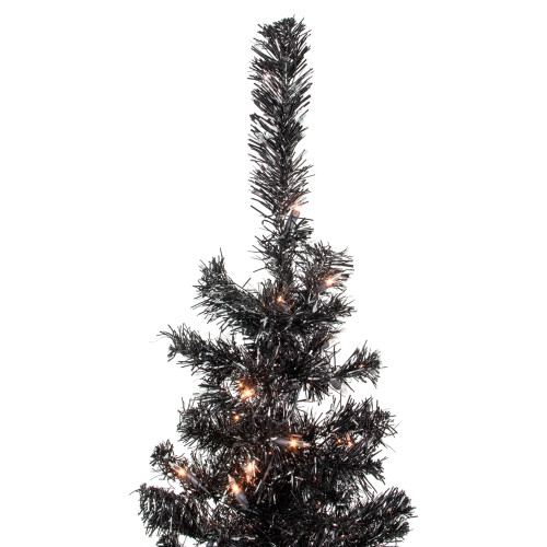 4' Pre-Lit Black Artificial Tinsel Christmas Tree, Clear Lights