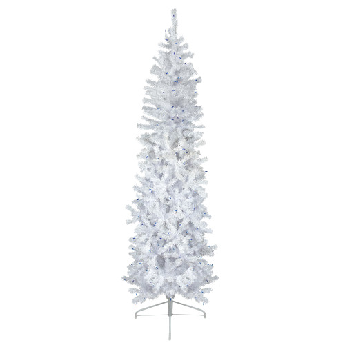 6.5' Pre-Lit Woodbury White Pine Pencil Artificial Christmas Tree, Blue Lights