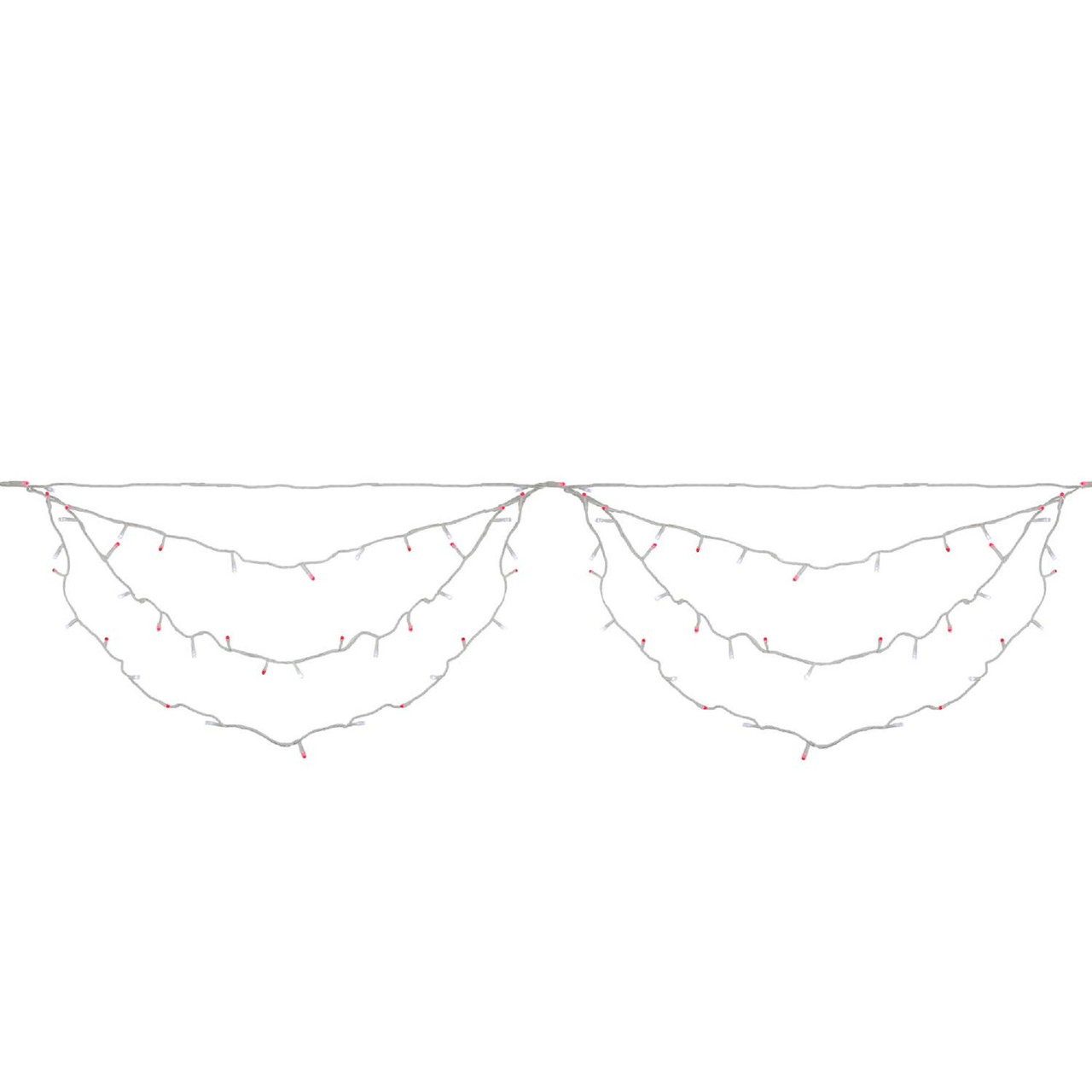 150 Red and White LED Swag Christmas Lights - 7.5 ft White Wire