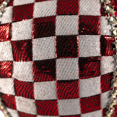 Sequined and Checkered Teardrop Christmas Ornaments - 4.75" - Red  - Set of 2