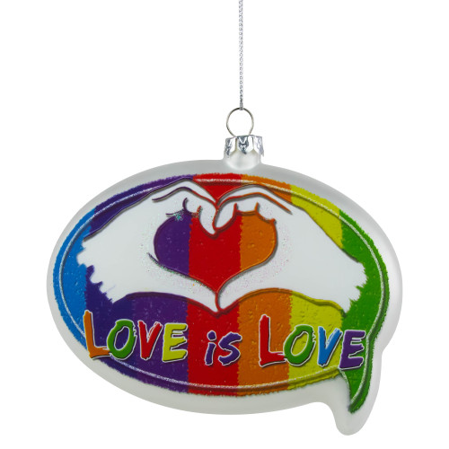 4.75" Pride 'Love is Love' Speech Bubble Glass Christmas Ornament