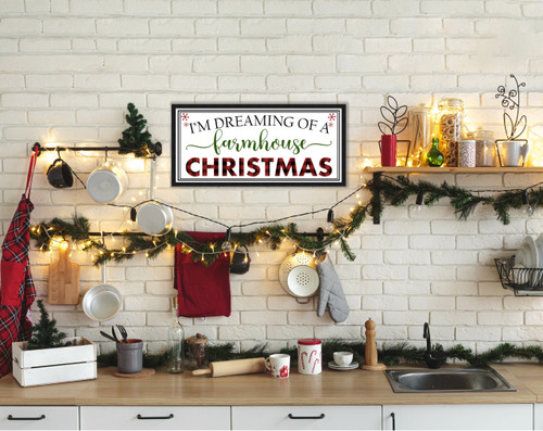I'm Dreaming of a Farmhouse Christmas 10.5" x 21.5" Framed Christmas Wall Decor  Sign Poster in a Black Wooden Frame with UV Acrylic and Hangers