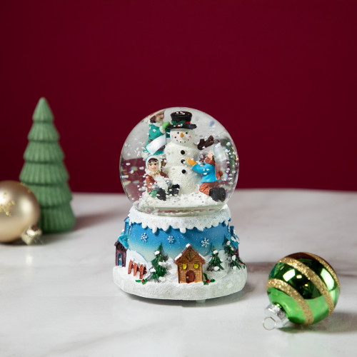 Children Building Snowman Musical Christmas Snow Globe - 5.75"