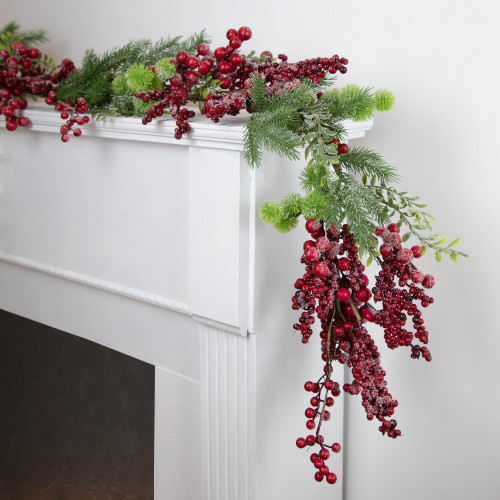 5' x 8" Frosted Red Berry and Pine Artificial Christmas Garland, Unlit