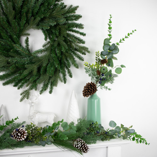 32" Eucalyptus, Pinecones and Blueberries Artificial Pine Christmas Spray