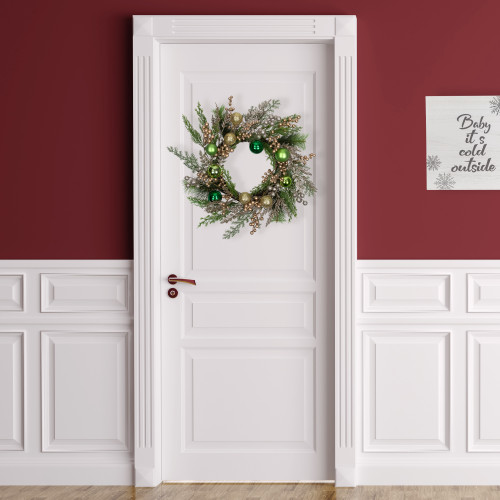 Ornaments and Berries Glittered Artificial Christmas Wreath - 24" - Unlit
