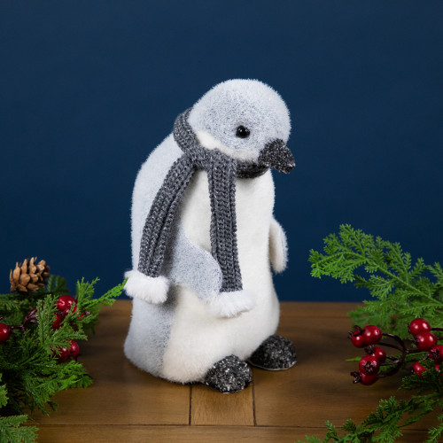Penguin in Winter Scarf Christmas Figurine - 7.5"