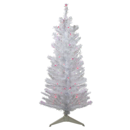 4' Pre-lit White Iridescent Pine Artificial Christmas Tree - Pink Lights