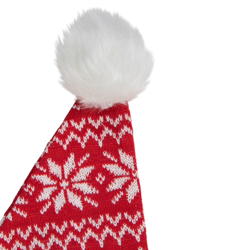 17" Red and White Nordic Snowflake and Striped Santa Hat With Pom Pom