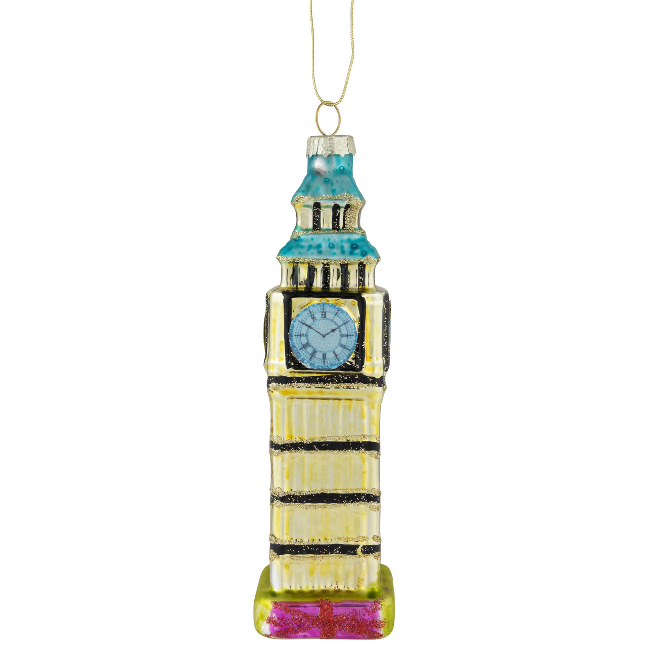 5.5" Golden Big Ben Glittered Glass Christmas Hanging Ornament