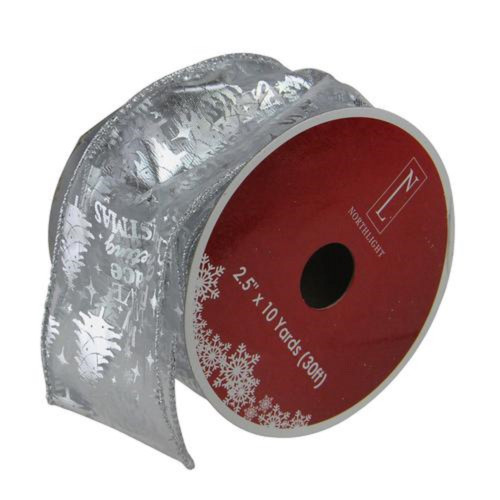 Silver Wired Christmas Words Craft Ribbon 2.5" x 10 Yards