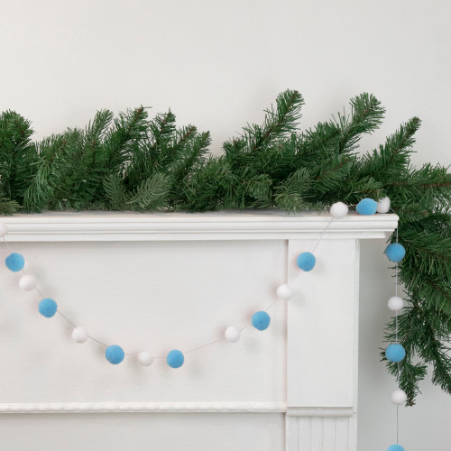 9' Blue and White Plush Snowball Christmas Garland